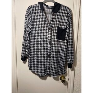 Maverick The Collection Houndstooth Hooded Shirt Womens Size S Black White